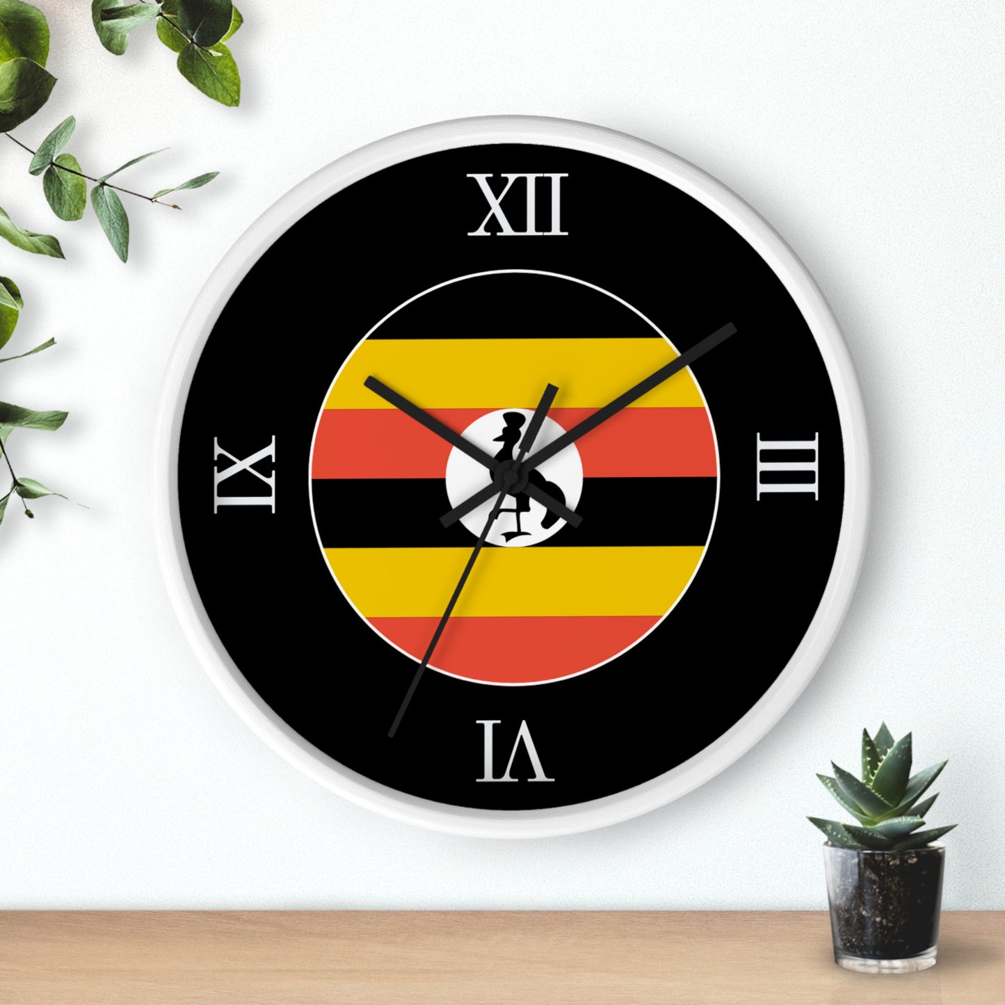 Wall Clock | Uganda Flag | Black Background