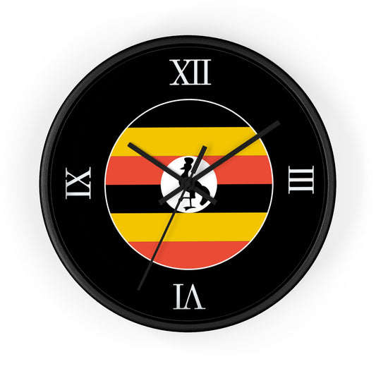 Wall Clock | Uganda Flag | Black Background