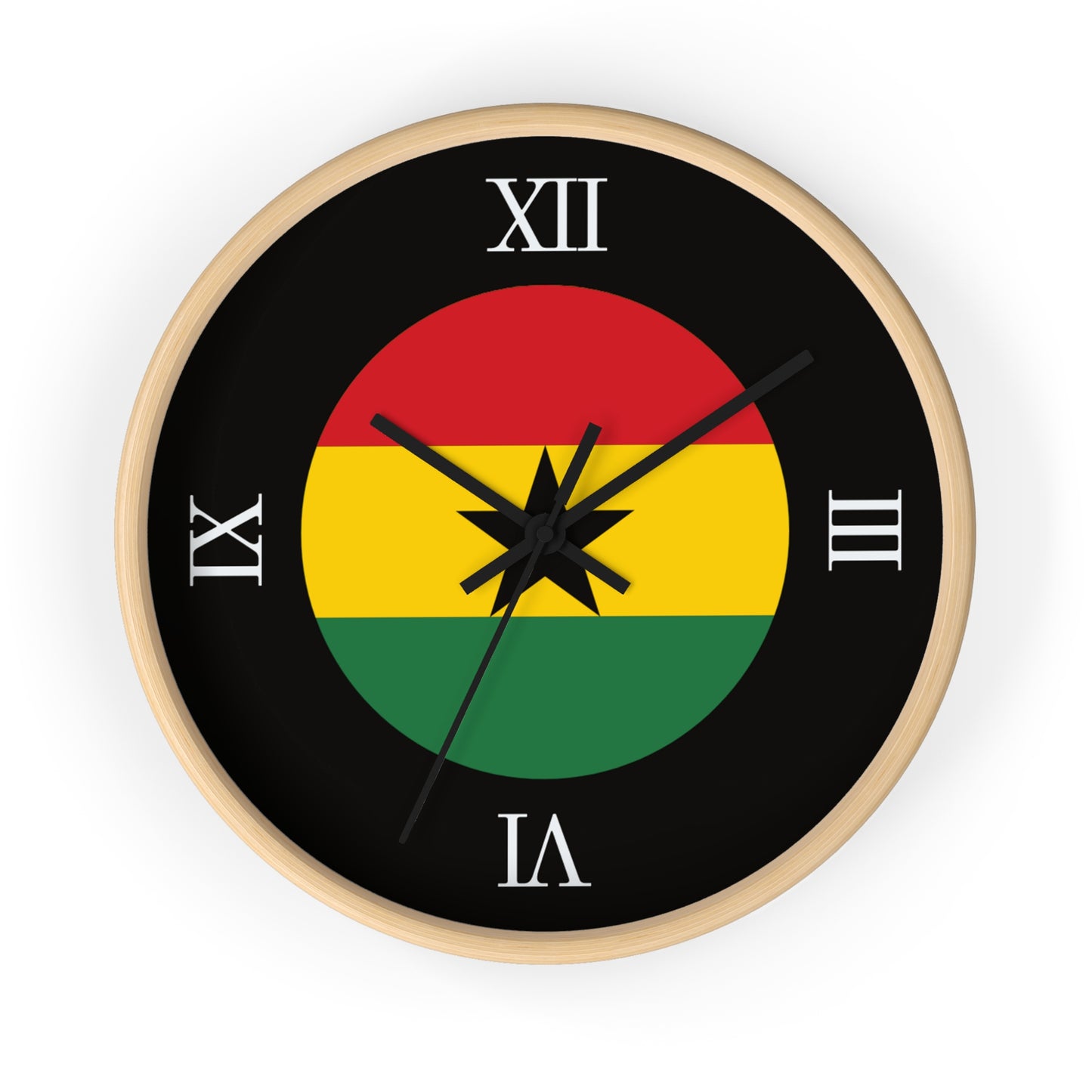 Wall Clock | Ghana Flag | Black Background