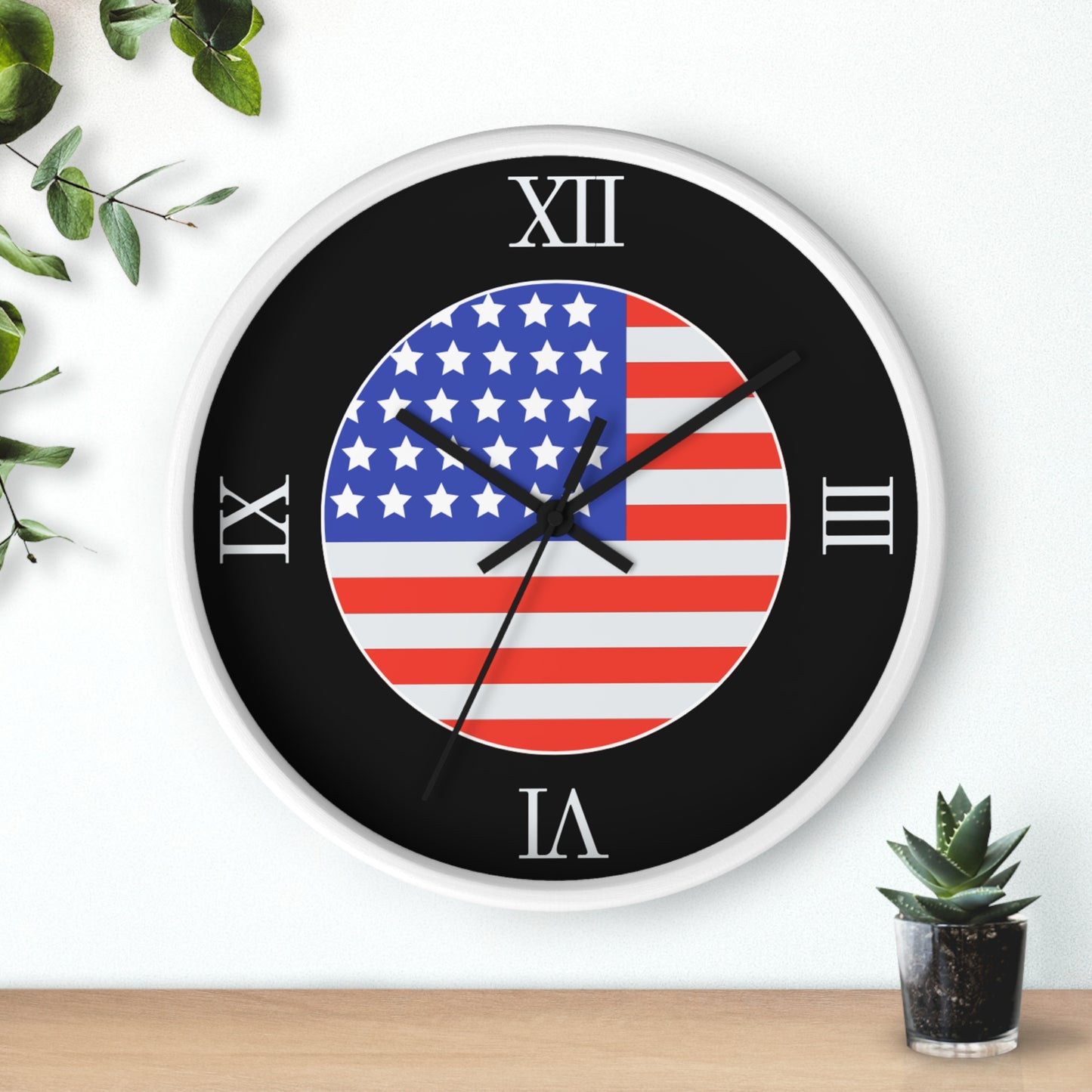 Wall Clock | USA Flag | Black Background
