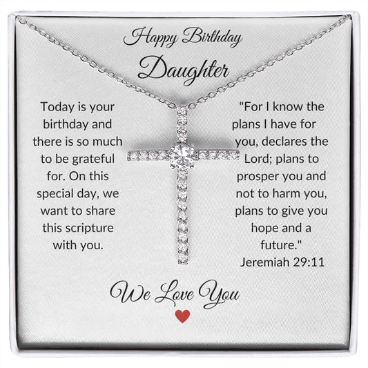 Daughter Birthday | CZ Cross Necklace | From Parents