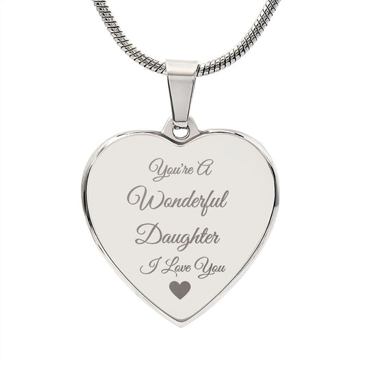 Daughter | Engraved Heart Necklace | Personalize Your Message on the Back