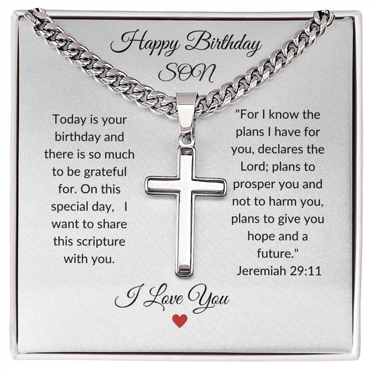 Birthday | Cuban Chain with Artisan Cross Necklace | To Son