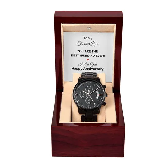 Black Chronograph Watch - Anniversary (Forever Love)