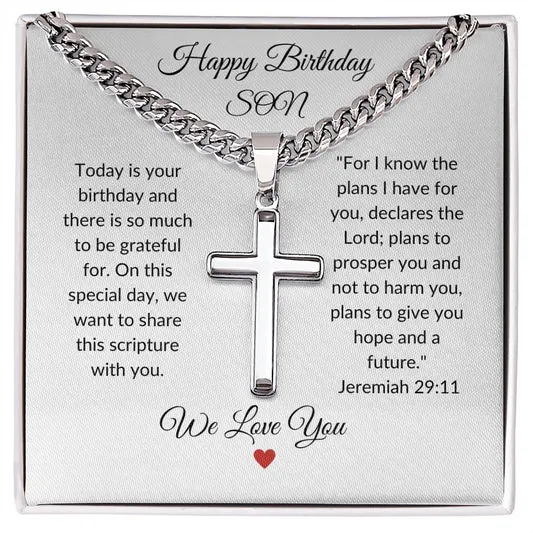 Son Birthday | Cuban Chain with Artisan Cross Necklace | From Parents